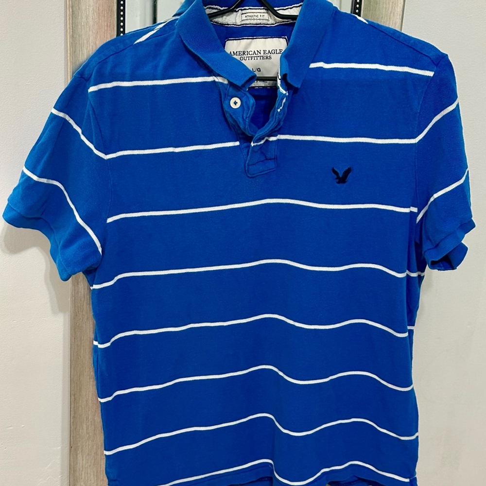 American Eagle Outfitters Blue Polo Shirt with Stripes